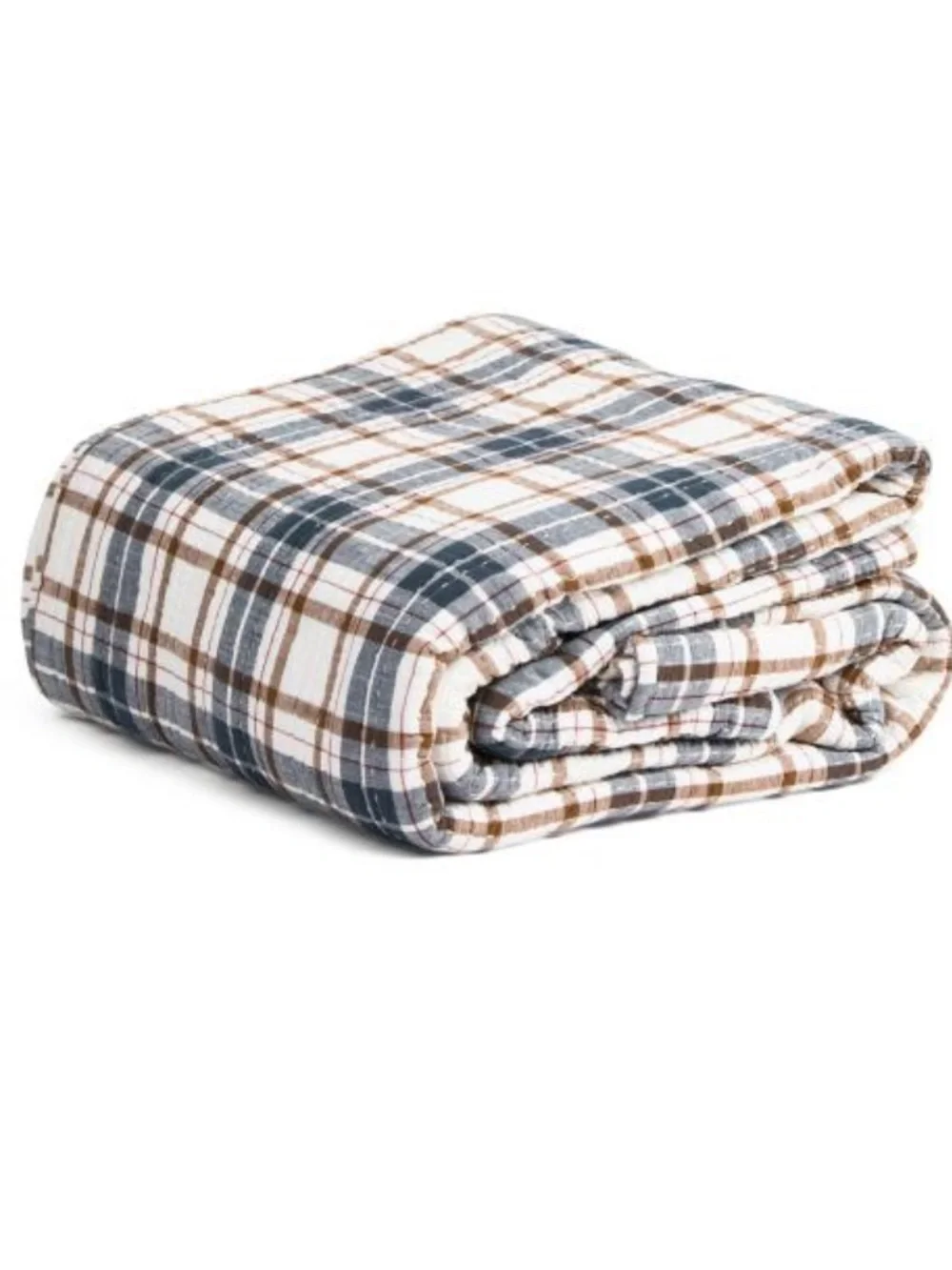 Brooks Brothers Plaid Cotton Slub Quilt Set in Blue, Brown, and White